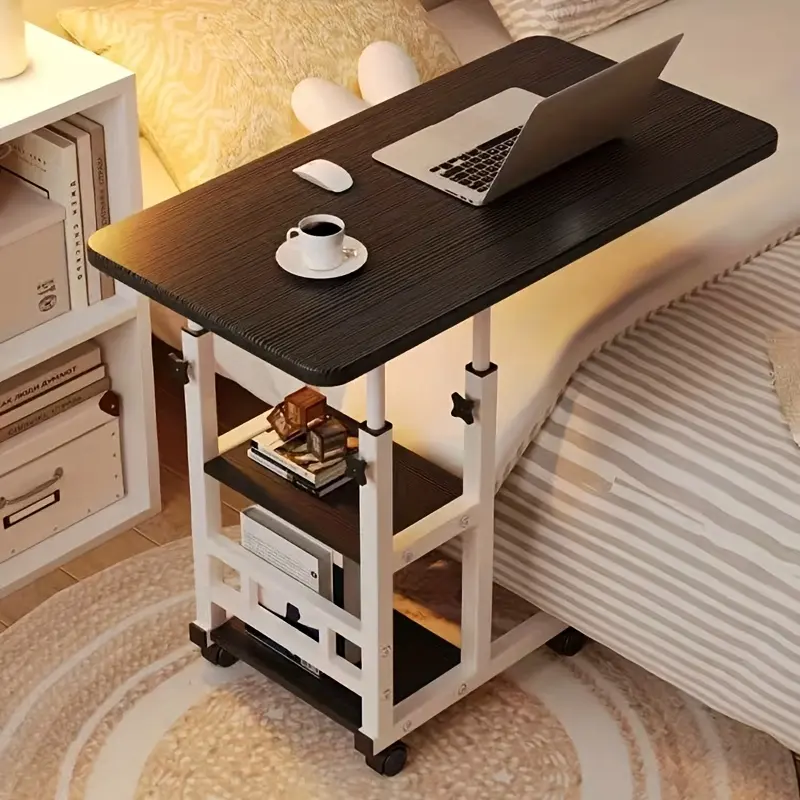 Office Tables Computer Workstations Height-Adjustable Mobile Laptop Table - 4-Wheel Rolling Study/Workstation Desk with Dual Shelves for Bedside/Dorm/Office Use, Sturdy Modern Finish (Space-Saving Design) Color: Black