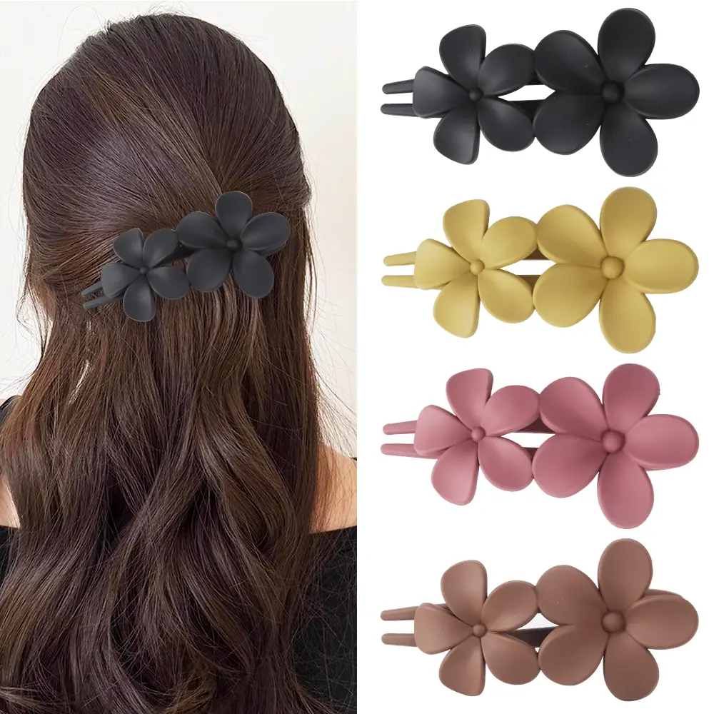 4Pcs/Set Flower Hair Clips,Matte French Barrettes,Black Floral Hairpins,Claw Clamps,Non-Slip,Elegant Accessories for Women,Girls,Wedding,Summer Party Decor,Christmas Gifts,Hand Tools Kits