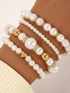 Vintage Bracelet Set, Elegant Design with Faux Pearl Beads, Perfect Accessory for Any Occasion, Ideal Gift for Her, Elegant Jewelry Bracelet, Exquisite Trendy Bracelet
