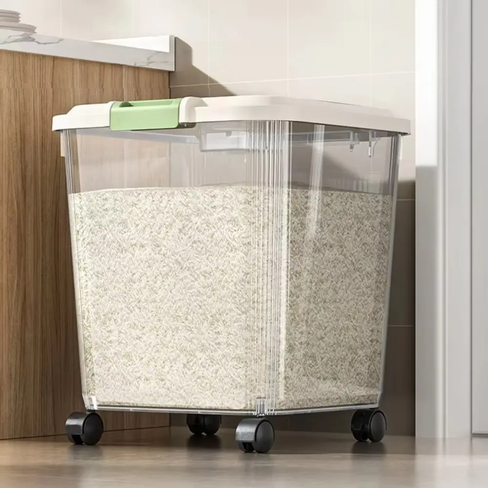 1PC Large-capacity plastic wheeled rice storage box, kitchen insect-proof, food-grade, household grain container, Household Cereal Container, Cereal Containers Storage, Countertop Storage Container