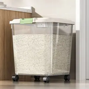 1PC Large-capacity plastic wheeled rice storage box, kitchen insect-proof, food-grade, household grain container