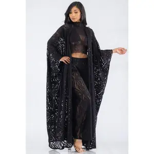 Black Meshed Kimono Pants Set