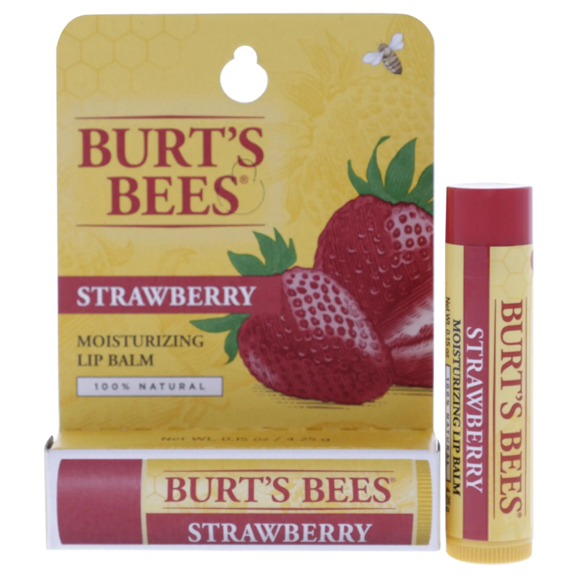 Burt's Bees Unisex Strawberry Lip Balm - 0.15oz Daily Moisturizer for Unisex Use, Lips Care, Blister Pack