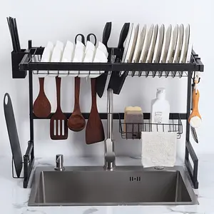 Large Capacity Dish Drying drainage Rack, Kitchen Counter Organizer with Cutting Board Holder & Knife Storage, Space Saving Stainless Steel Dish Stand for Home