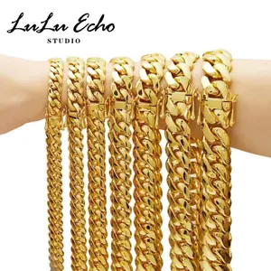 LuLuEcho 7.5-30 Inch Cuban Link Chain Necklace Faucet Button Miami Extra Thick Necklace Hip Hop Jewelry Fashion for Gift for Men and Women 10/12/14/18/20/22MM
