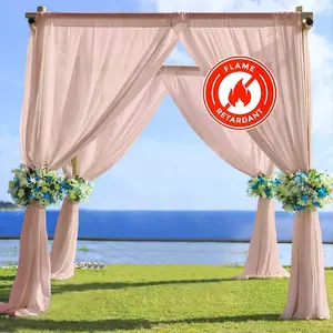 Blush Chiffon Drape Curtain, Durable Flame Resistant Backdrop Panel Ceiling Decoration With Rod Pocket 5ftx14ft