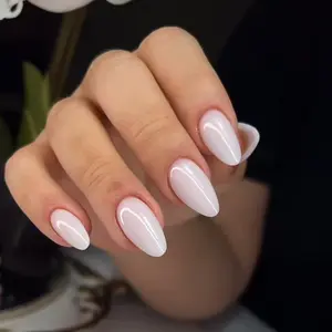 Almond Fake Nail with Jelly Glue & Nail File, 24pcs Short Press on Nails for Women & Girls DIY Nail Art, Elegant Stick on Nails Kit, Nail Extensions