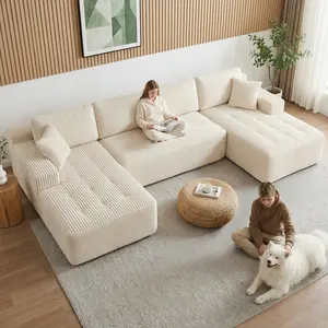 Winzoo Oversized Cloud Boneless Sofa Couch with Chaise,Modern Corduroy U Shaped Modular Sectional Sofa with Deep Seat, Comfy Couch,No Assembly
