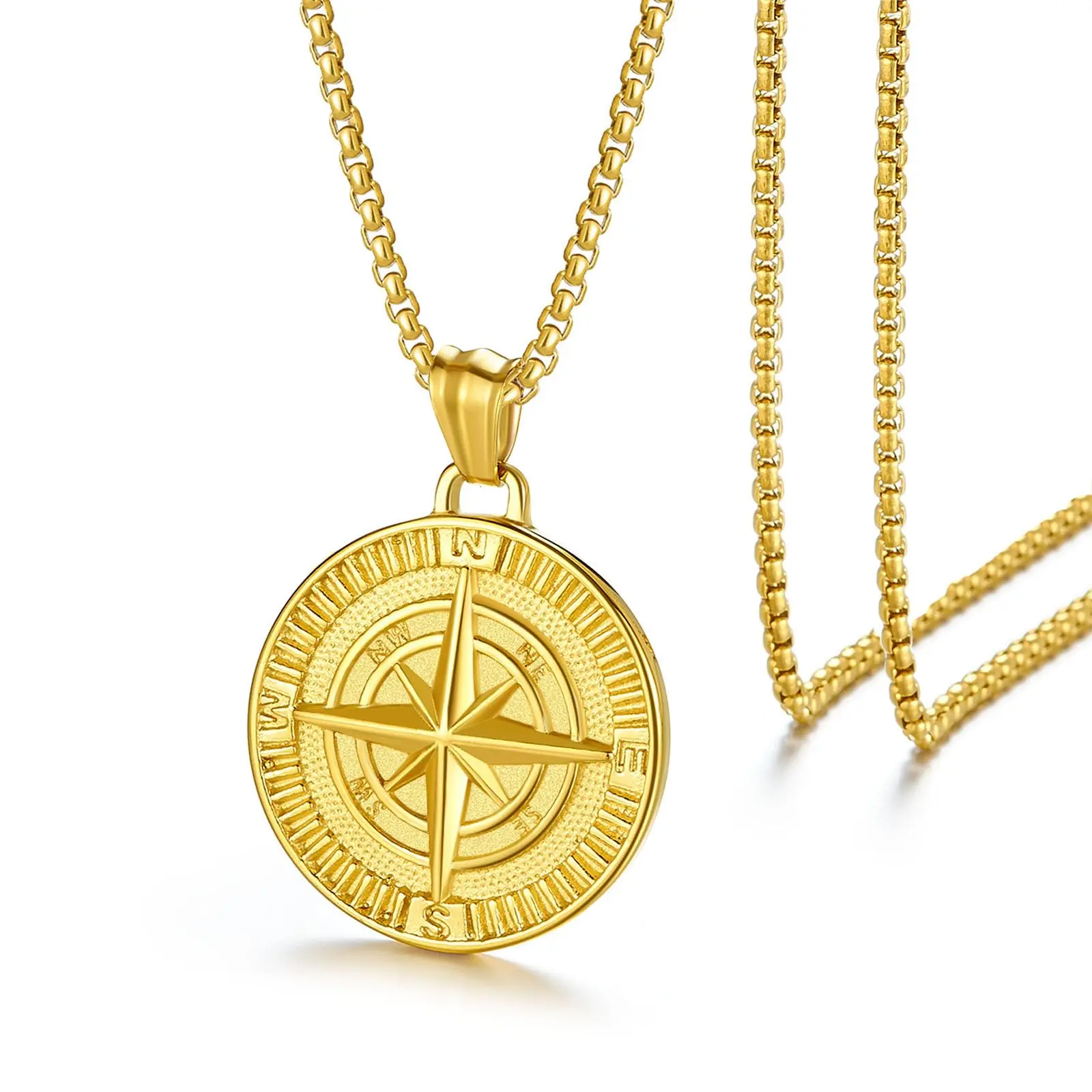 Skyrim Compass Round Pendant Necklace Women Men Neck Chain Hiphop North Star Sailing Travel Jewelry Gift Hip Hop Punk Jewelry Fashion Accessory Gift Gold Plated Amulet Necklinphalt