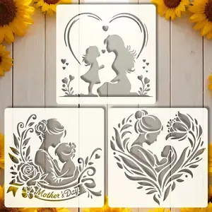 This 3-piece reusable parent-child drawing template set includes floral and heart patterns, a Mother's Day theme, DIY paper cutting stickers, and is an excellent choice for wall and window decorations and custom Mother's Day drawing tools.