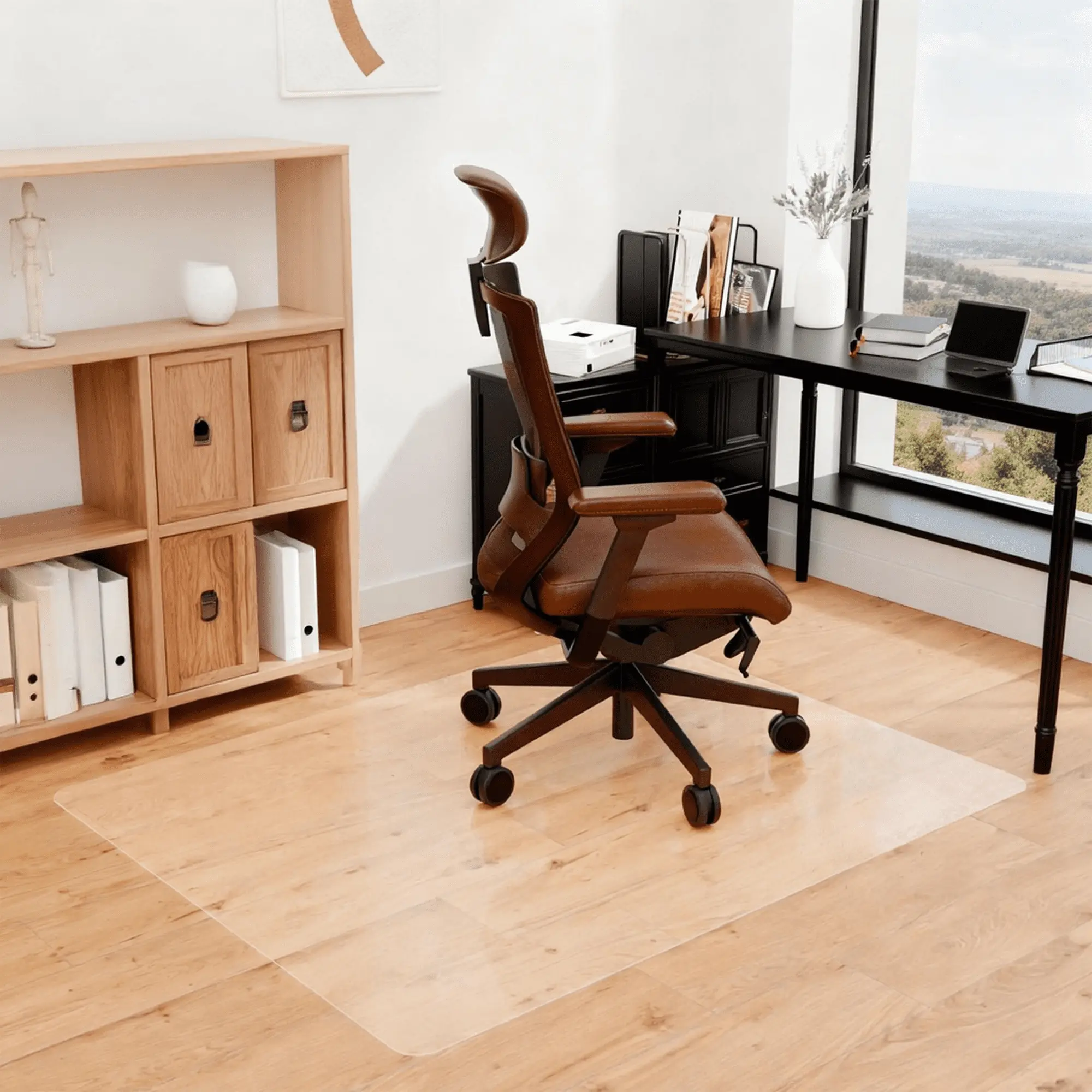 Clear PVC Office Chair Mat (47x35.5 in) - Waterproof, Anti-Slip Hardwood & Tile Floor Protector, Transparent Scratch-Resistant Rolling Desk Chair Accessory