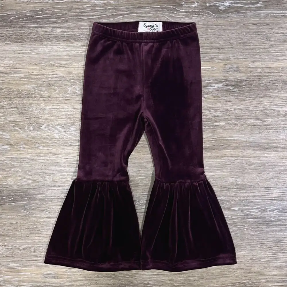 SYDNEY SO SWEET Dark Purple Girls Velvet Elastic Waist Bell Bottoms Pants Casual Clothing for Fall