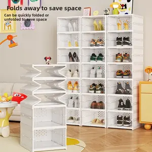 Installation-free folding shoe box 3/6 layers transparent shoe storage box shoe rack display cabinet integrated moisture-proof and dustproof transparent storage convenient shoe cabinet shoe storage device