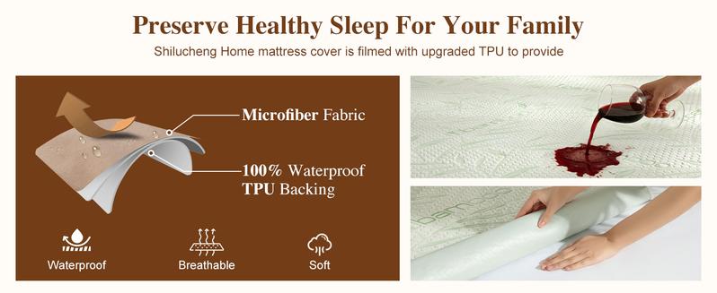 Shilucheng Waterproof Cooling Mattress Protector,6''-18''Deep Pockets Bamboo Cooling Noiseless Must-have Home Decor Washable Breathable Mattress Protector