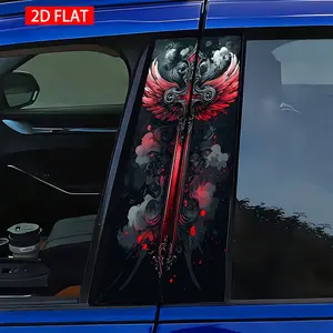 2 Sets Car B Pillar Stickers, Gothic Cross Design with Wings, PVC HD Print Self-Adhesive, Waterproof Scratch-Resistant, Car Decoration