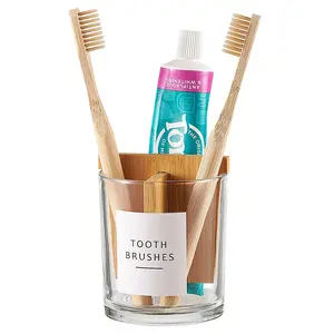 Glass Toothbrush And Holder With Divider For Bathroom Countertop  Organizer Stand Vanity Countertops - 1 Pack