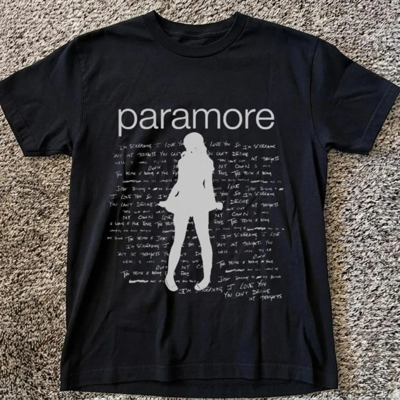 Paramore Band Silhouette Graphic Tee, Handwritten Text Design, Alternative Rock Music Shirt, Vintage Band T-Shirt