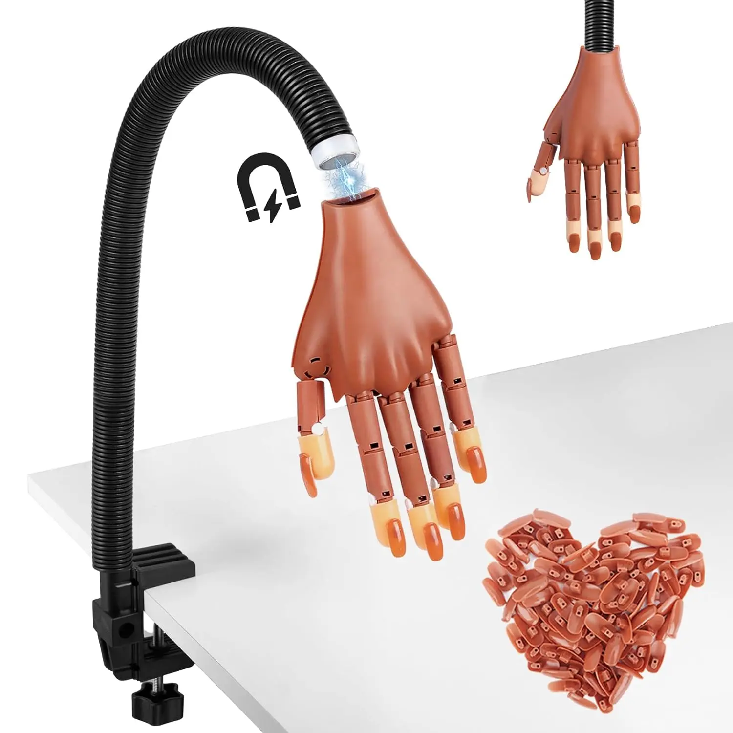 Practice Hand for Acrylic Nails - Flexible Movable Practice Nail Hand with 100 Pcs Refill Nail Tips