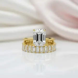 Yellow Gold 3.5ct Emerald Cut Engagement Ring & Emerald Cut Band