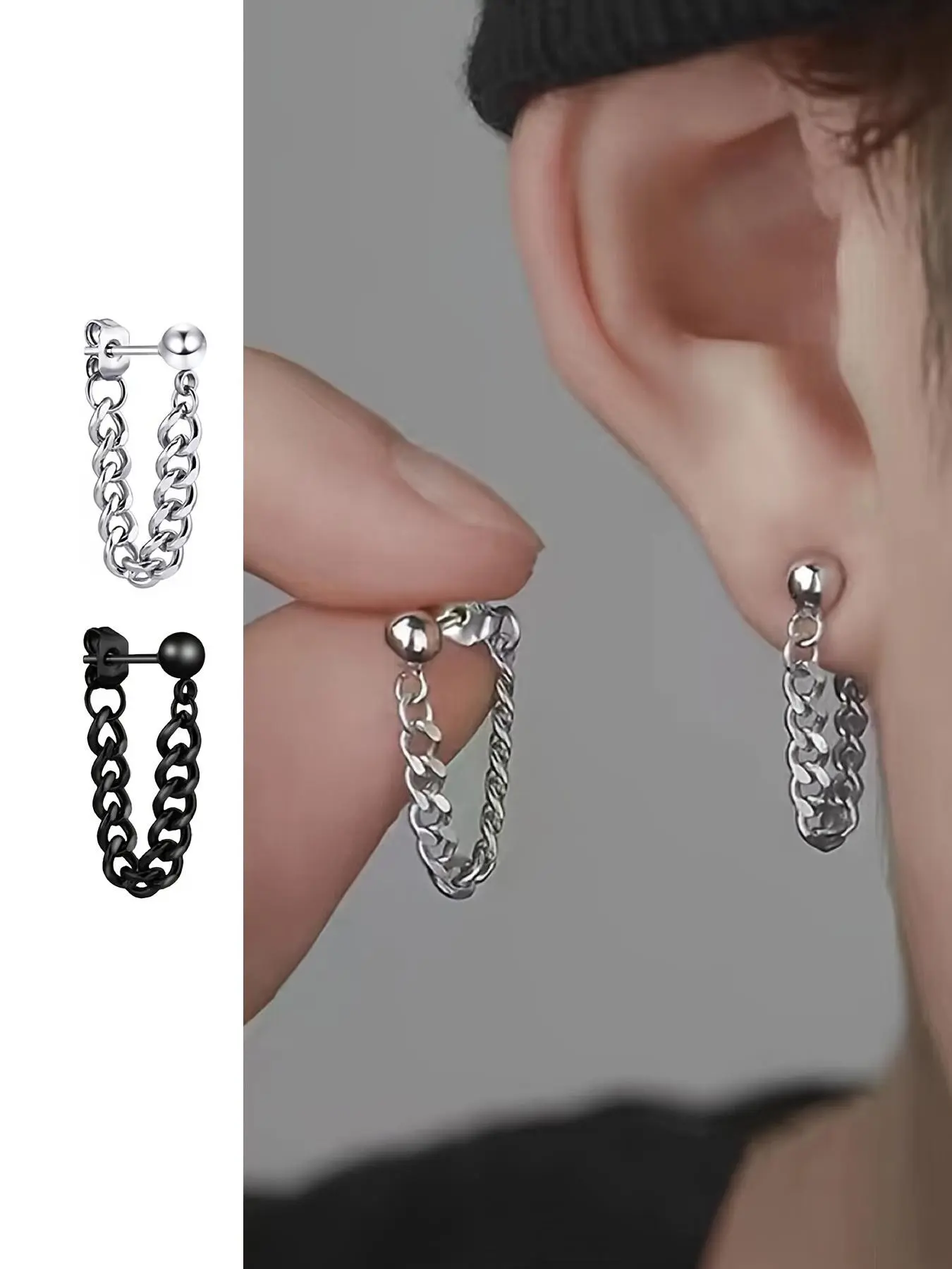 Punk Style Stainless Steel Chain Design Earrings, Fashionable Chain Decor Earrings for Women & Men, Trendy All-match & Exquisite Jewelry for Birthday Gift, Stud Earring Jewelry, Studs Earrings