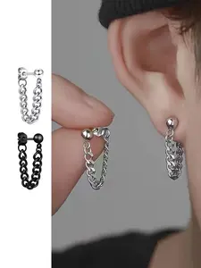 Punk Style Stainless Steel Chain Design Earrings, Fashionable Chain Decor Earrings for Women & Men, Trendy All-match & Exquisite Jewelry for Birthday Gift, Stud Earring Jewelry