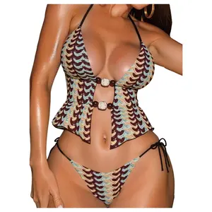 Women's Halter Bikini Set Brazilian Swimsuits Cheeky String Thong Two Piece Bathing Suit