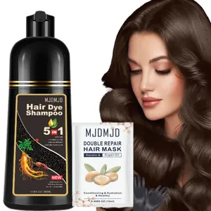 MJDMJD 5-in-1 Brown Hair Dye Shampoo-Herbal  Ingredient，Natural Hair Color Shampoo For Grey Coverage，Semi-Permanent Champu Para Canas for Women and Men,16.9Fl oz