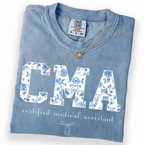 Comfort Colors CMA Shirt, Certified Medical Assistant Shirt, Floral Bow Graphic Tee, Gift for Medical Assistants