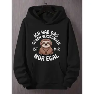Women's funny German saying with a sloth character Graphic Hoodie - Long Sleeve Pullover Regular Fit | Soft & Breathable Fabric, Durable Print, Everyday Comfort, Machine Washable, cartoon and humorous casual wear, likely for leisure or humor-based fashion