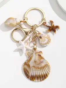 Personalized creative design ocean style shell starfish keychain, beach style shell starfish keychain pendant small items, ocean element shell small exquisite versatile shoulder messenger bag ocean style key pendant Keychain for bags