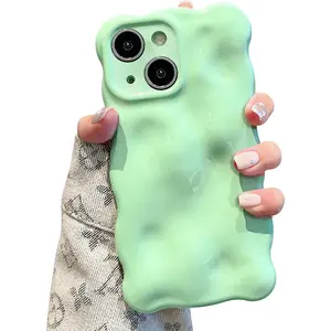 Phone Cases for iPhone 17 Pro Max 16 15 14 13 Pro Max Plus Cute Silver Cover Wave Shape for iPhone Case Pretty Aesthetic 3D Phone Cover, Water Ripple Shell 3D Chrome Design for iPhone 17 Pro Max Women and Girl, Green