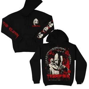 Horror Art The Clown Terrifier 3 Hoodie 2 Sides & Sleeves, Halloween Terrifier 3 Sweatshirt, Horror Character Graphic Crewnek Sweater, Scary Movie Terrifier Halloween Vibes Shirts