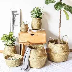 Boho Seagrass Belly Basket – Woven Storage Basket for Home Decor
