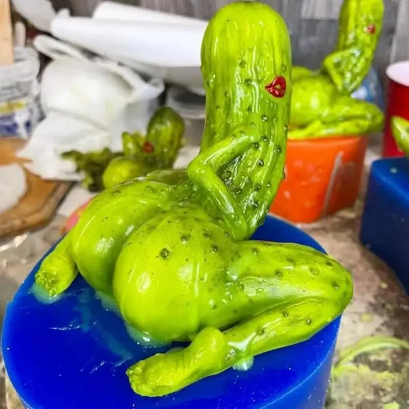 Quirky Anthropomorphic Pickle Figurine with Glossy Skin - Funny Holiday Gag Gift, Novelty Room Decor for Office Desk, Coworkers, Bumpy Detail, Resin, Kitchen, Office/Car, Glossy Finish, Decorative, Desk Decor, Durable, Figurines & Miniatures, Office Parti