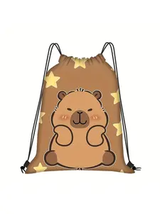 Cute Capybara Backpack with Star Design Drawstring Closure and Pockets Perfect for Daily Use