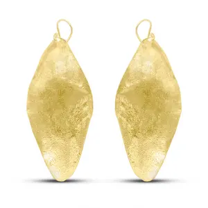Long Gold Plated Fulani Leaf Drop Earrings - 18k Gold Plated Brass Hypoallergenic Nickel-Free Fish Hook Design African Art Inspired Jewelry