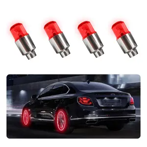 4 Led Tire Valve Stem Cap Lights  Cool Light & Shock Sensor Night Flash For Decor Waterproof Motion Spoke Vehicle Car Accessories (red)