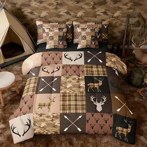 Hunting Camo Deer Comforter Set with Sheets 7 Piece Rustic Western Farmhouse Bedding Set for Kids Boys Girls Wildlife Animal Bed in a Bag Camouflage Hunter Room Decor Soft