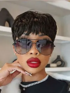 Stylish Layered Pixie Bob Human Hair Wig 6 Inches Short Cut Top Dyed Gradient Brown High Quality Human Hair Soft Full Ends Lightweight Breathable Design Easy Wear Glueless Wig For Women Daily Fashion Glueless Bob Wigs