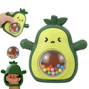 Baby Teething Toys Silicone Teether Mitten for Infants 0-6 Months, Avocado Baby Rattle Sensory Toy, BPA Free Teether for Chewing, Grasping & Teething Relief, Newborn Baby Shower Gift