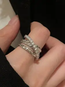 Elegant Multi-Layer Open Ring with Layered Styling and Cross Zircon Design, Perfect Gift for Women & Girls, Special Occasion Jewelry Accessory