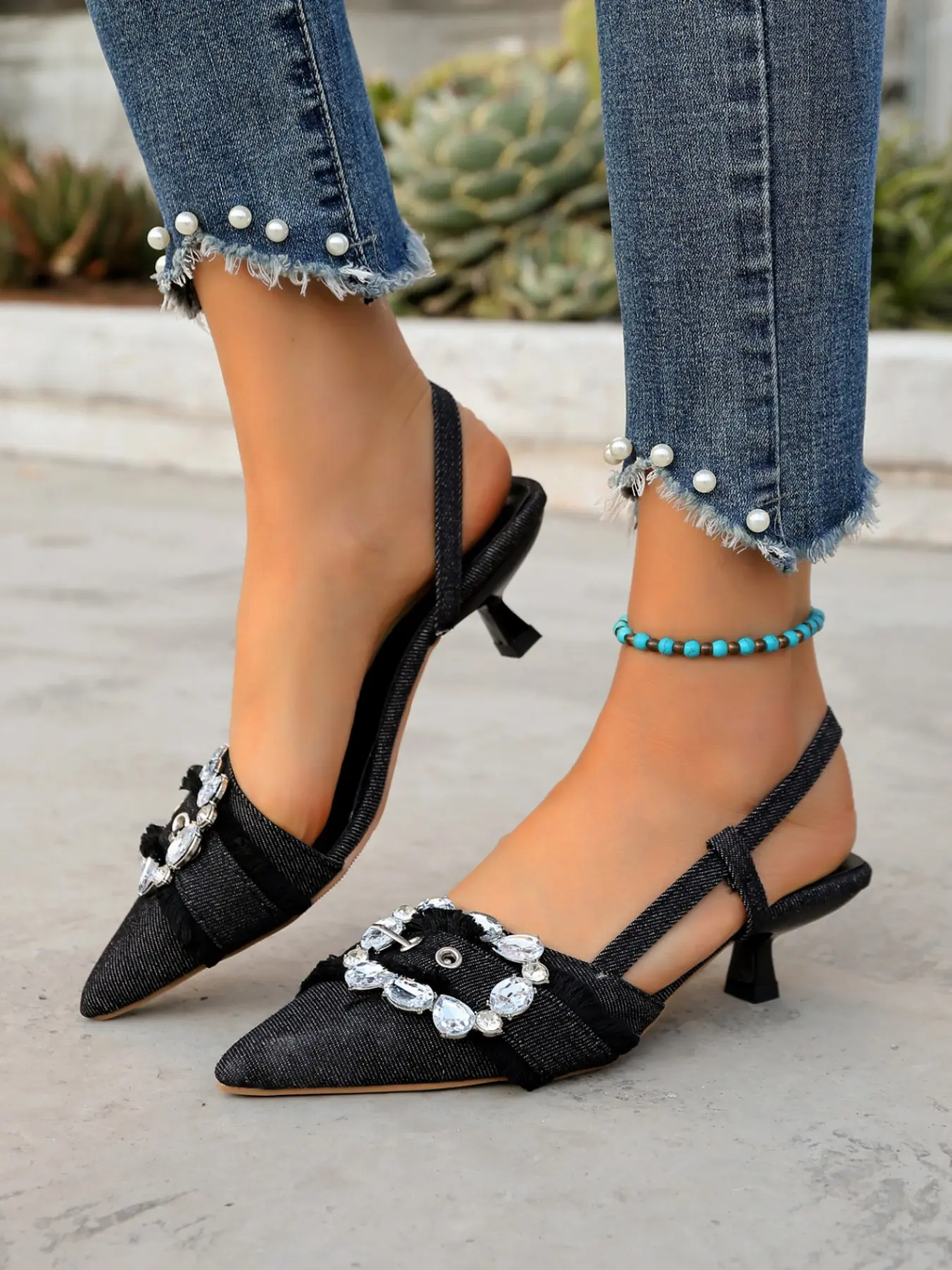 Fashion Denim High Heel Sandals, Elegant Pointed Toe High Heels, Party Shoes, Daily Wear, Walking Shoes, Stylish Footwear for Women