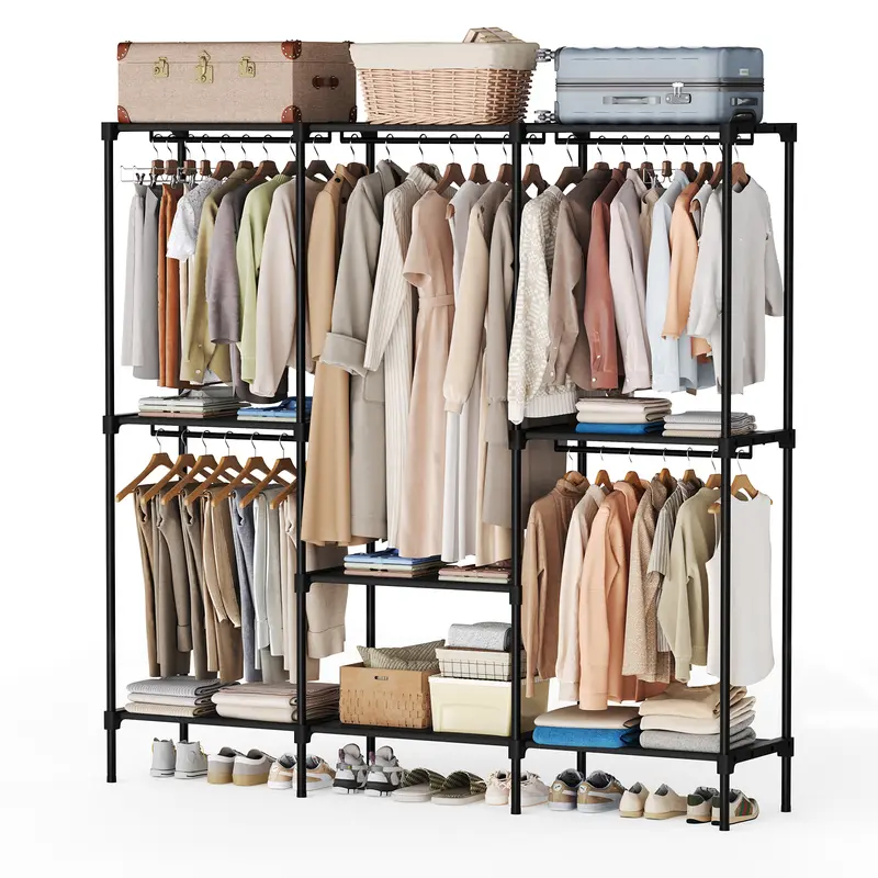 Wardrobe Closet,Portable Clothes Racks for Hanging Clothes, Free Standing Closet with 6 Tier Shelves, Closet Organizers and Storage Rack for Cloakroom, Bedroom, 80.7 x 15.6 x 77 Inches