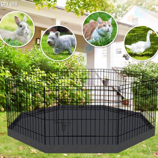 Dog Pen Pet Playpen Dog Fence Indoor Foldable Metal Wire Exercise Puppy Play Yard Pet Enclosure Indoor Outdoor 8 Panels 24 Inch with Bottom Pad/Top Cover (Black with bottom pad)