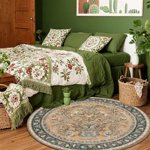 Velvet round pattern printed carpet, suitable for multiple scenarios, available in multiple sizes, soft and non-shedding, Boho Area Rug, Vintage Floral Rug, Decorative Area Rug, Flower Pattern Rugs