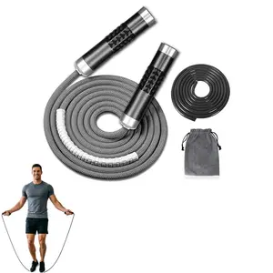 Weighted Jump Rope for Workout Fitness(1LB), Tangle-Free Ball Bearing Rapid Speed Skipping Rope for MMA Boxing Weight-loss,Aluminum Handle Adjustable Length 9MM Fabric Cotton+9MM Solid PVC Rope