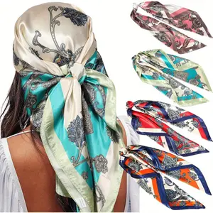Elegant Satin Silk Hair Wraps for Women 4PCS 35'' Large Square Head Scarves Soft Breathable Versatile Neck Scarf Christmas Halloween Thanksgiving Gifts Ornaments Decor
