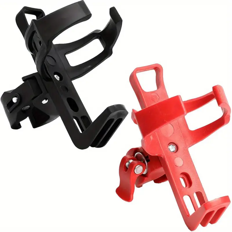 2-Pack Universal Bicycle Water Bottle Cage Holder - Adjustable 360-Degree Rotating Drink Cup for Bike, Stroller, Walker - Durable Iron Construction (Black + Red)