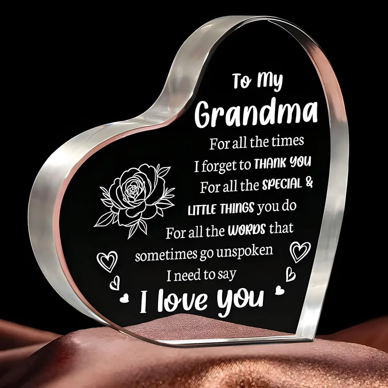 Heart Shaped Acrylic Ornament, Grandma Gift, Grandma Birthday Gift, Home Decor, Gift for Grandma, Grandma Gift Ideas, Signs, Heart Plaque