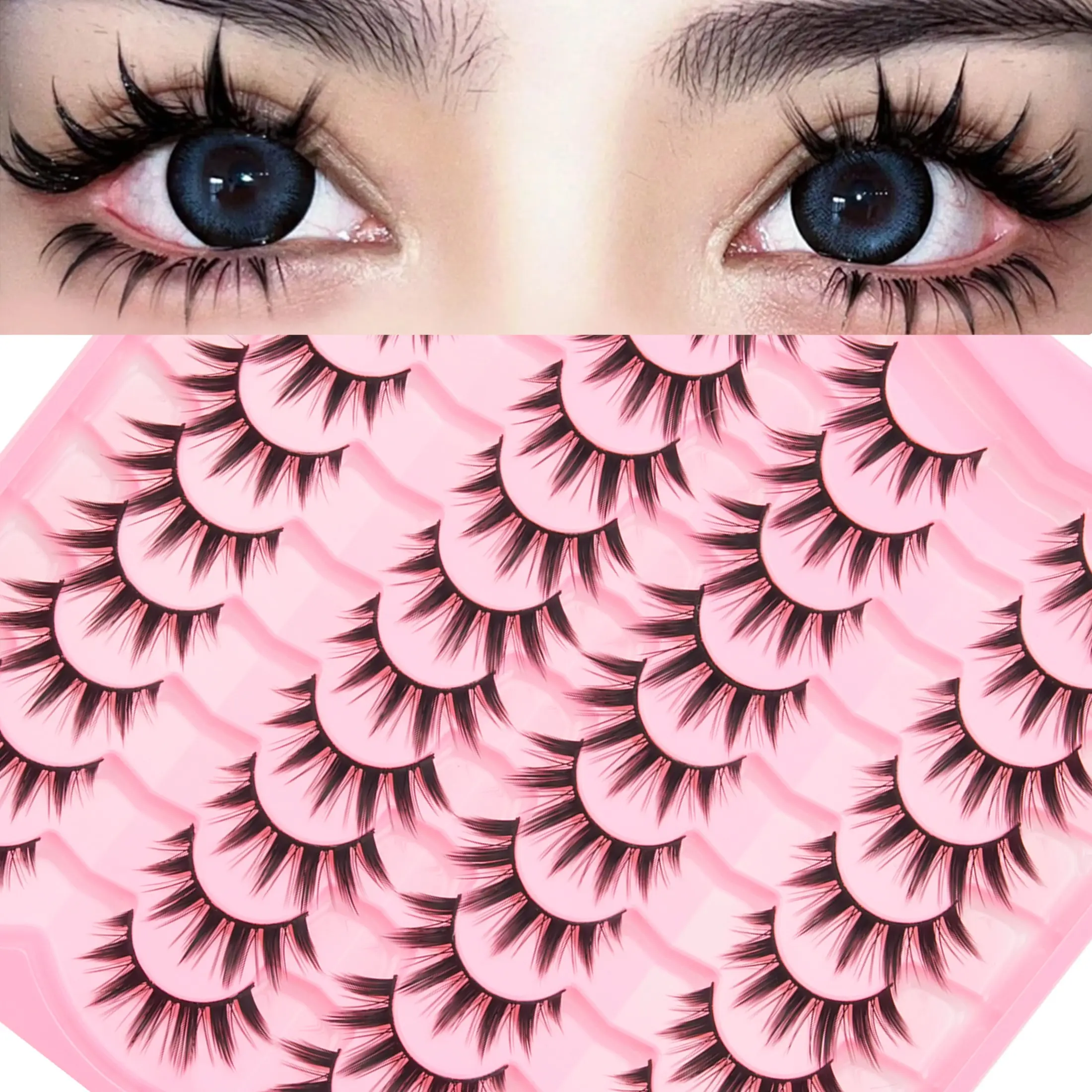 20 Pairs D-Shape Anime False Lashes, Reusable, Beginner-Friendly, High-Quality Dense Lash Set, Valentine's Gift, Travel Essential